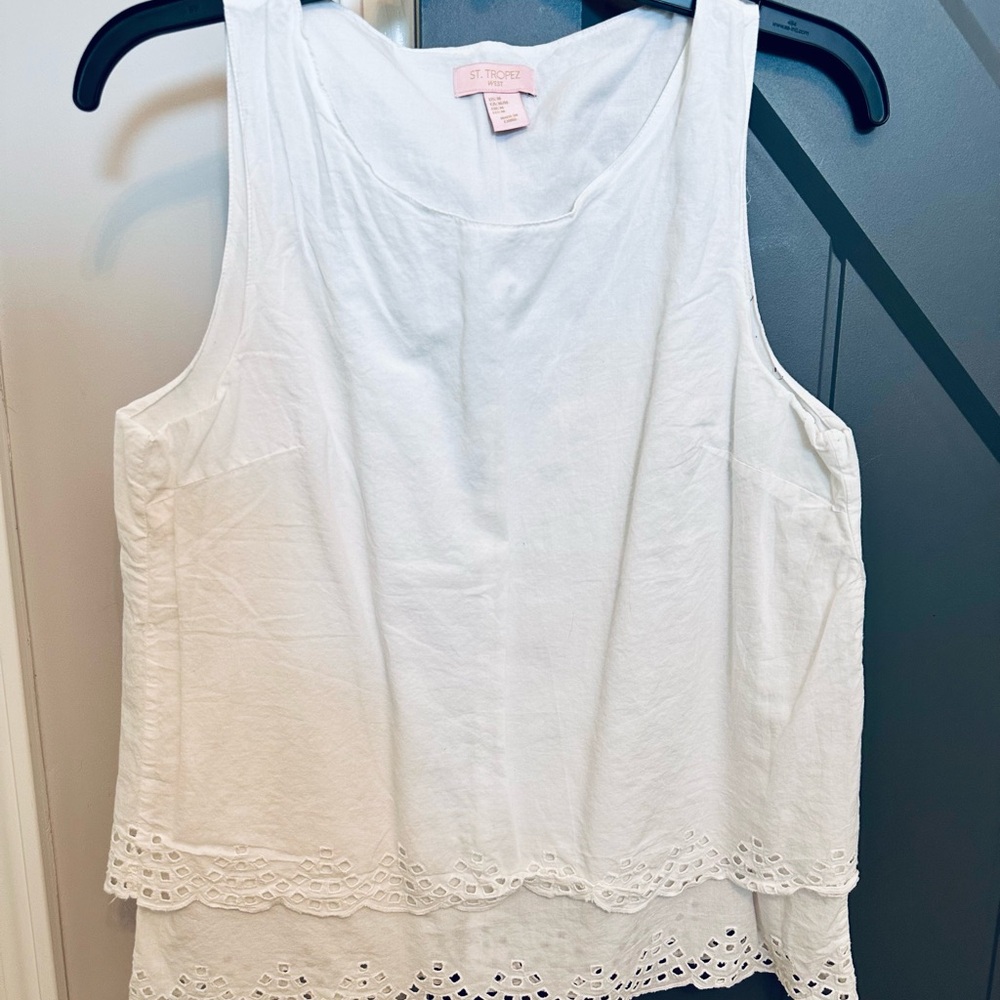 3/$10 St. Tropez West White Eyelet Tank Top